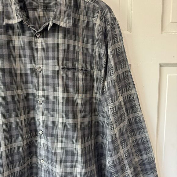 John Varvatos Gray Plaid Long Sleeve Roll Tab Sleeves Button Down Shirt XXL EUC - Picture 4 of 11